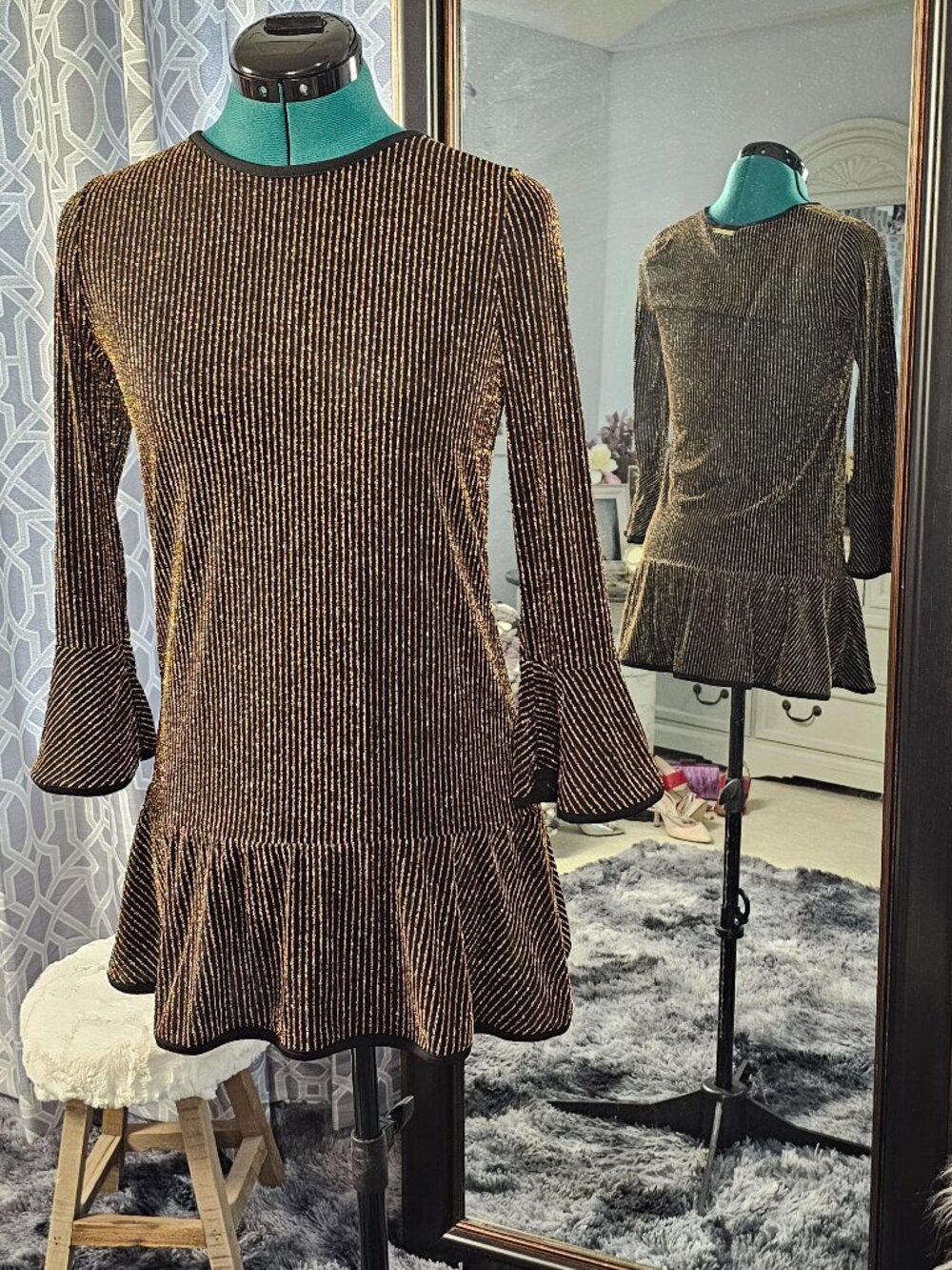 MICHAEL Michael Kors Lurex Stripe Dress, Size XS